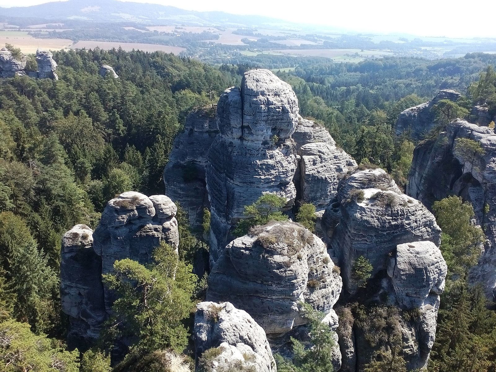 Panorama from a viewpoint in Prachov Rocks over sandstone pillars and forest